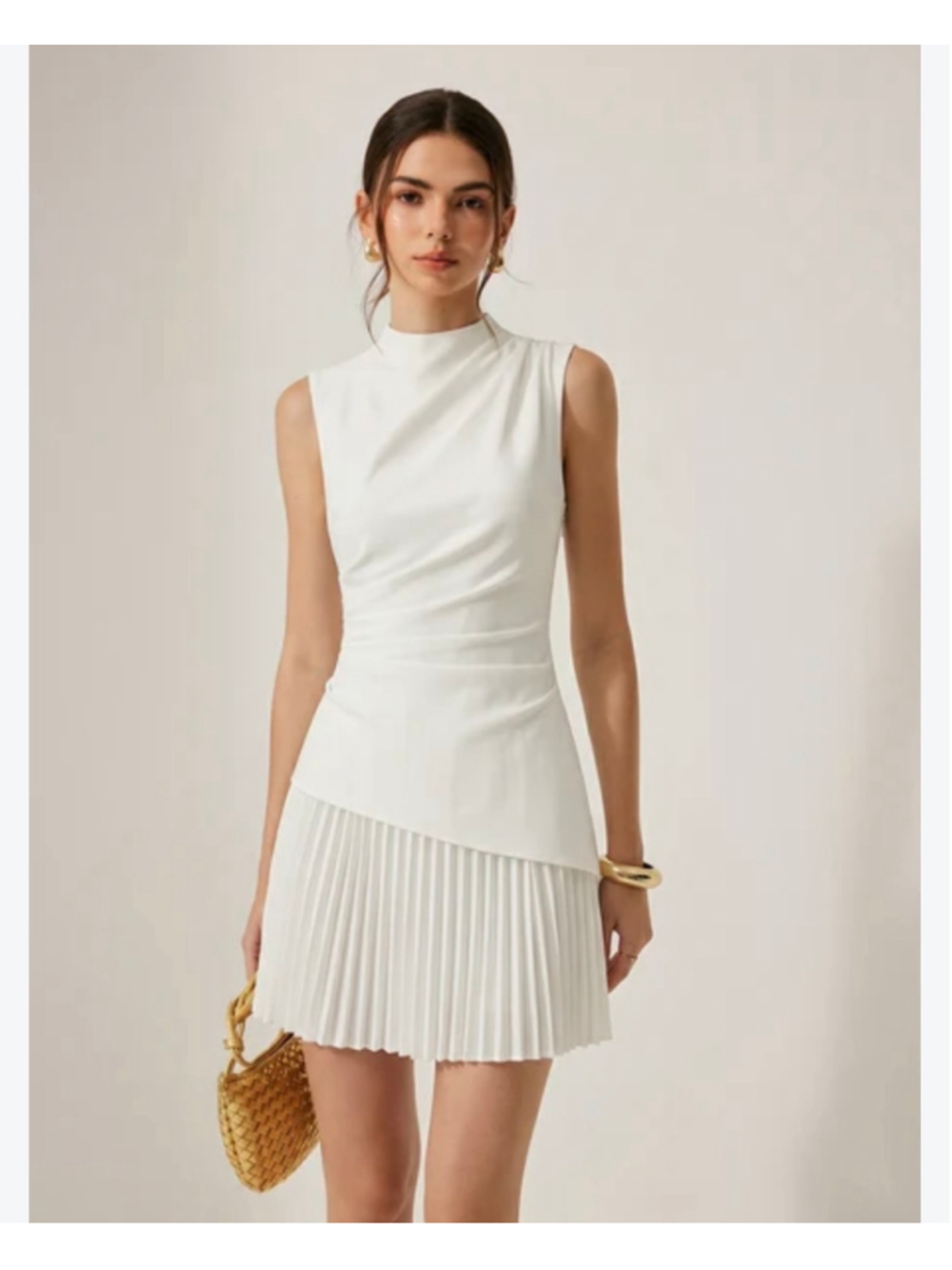 COMMENSE Asymmetrical Pleated Mini Dress XS Old Money Minimalist Preppy Office